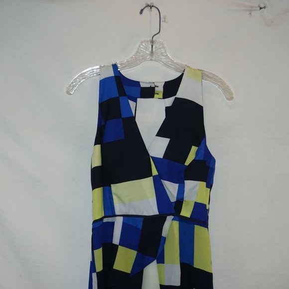 Milly Avant-Garde Geometric Op-Art Cubist Colorblock Wrap Mini Sheer Dress NWT 4 - Picture 2 of 11